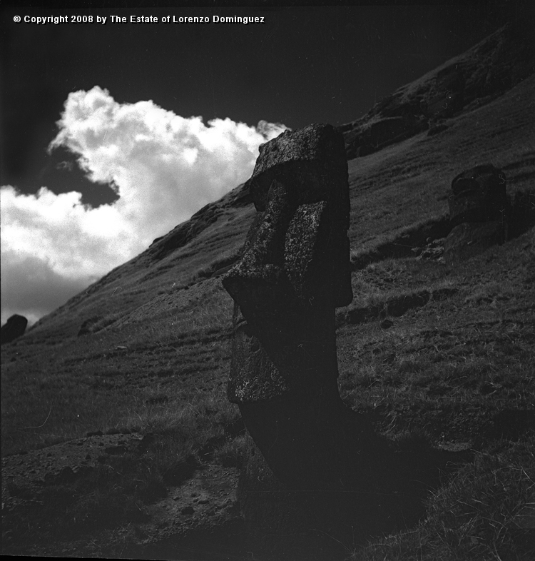RRE_Angel_14.jpg - Easter Island. 1960. Moai on the exterior slope of Rano Raraku. Identified by Lorenzo Dominguez as "The Angel."